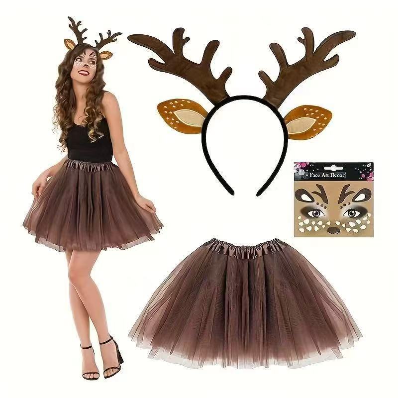 Adult Christmas Tutu Skirt Set - Reindeer Antlers Headband ulasan dan harga